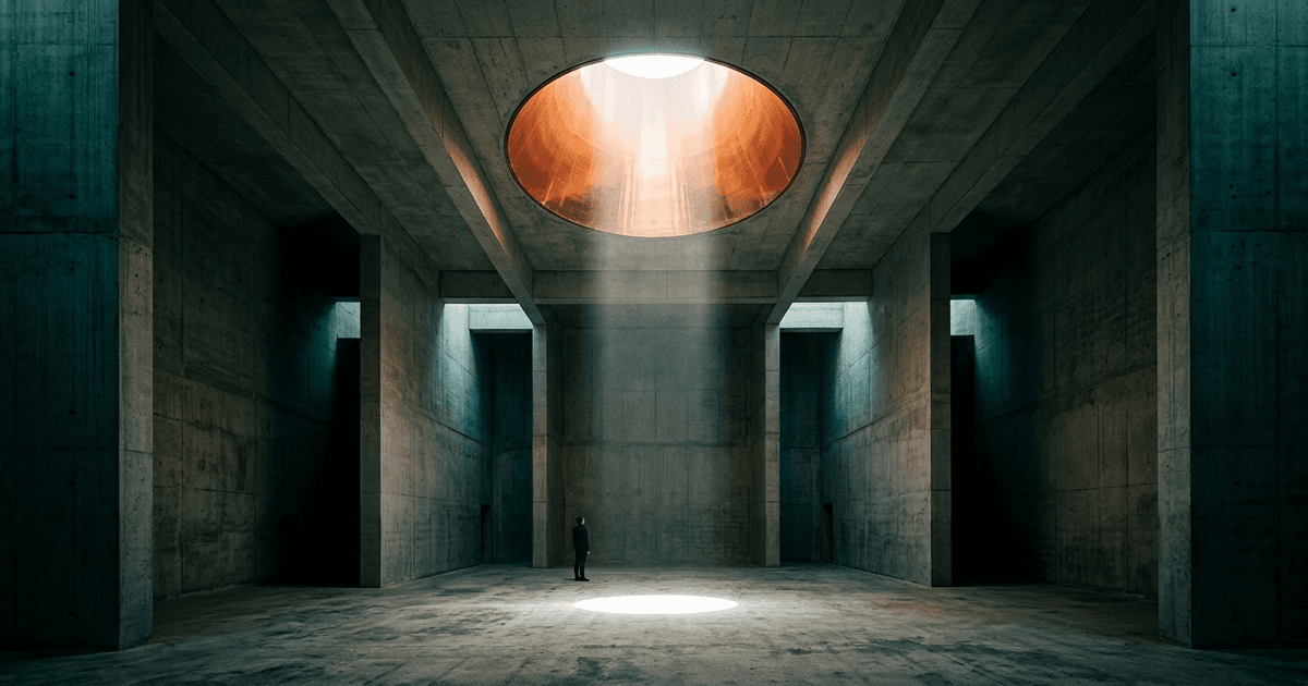 A concrete file room with a single doorway leading to a brighter, larger space — representing graduating from a document-only tool to a full onboarding platform