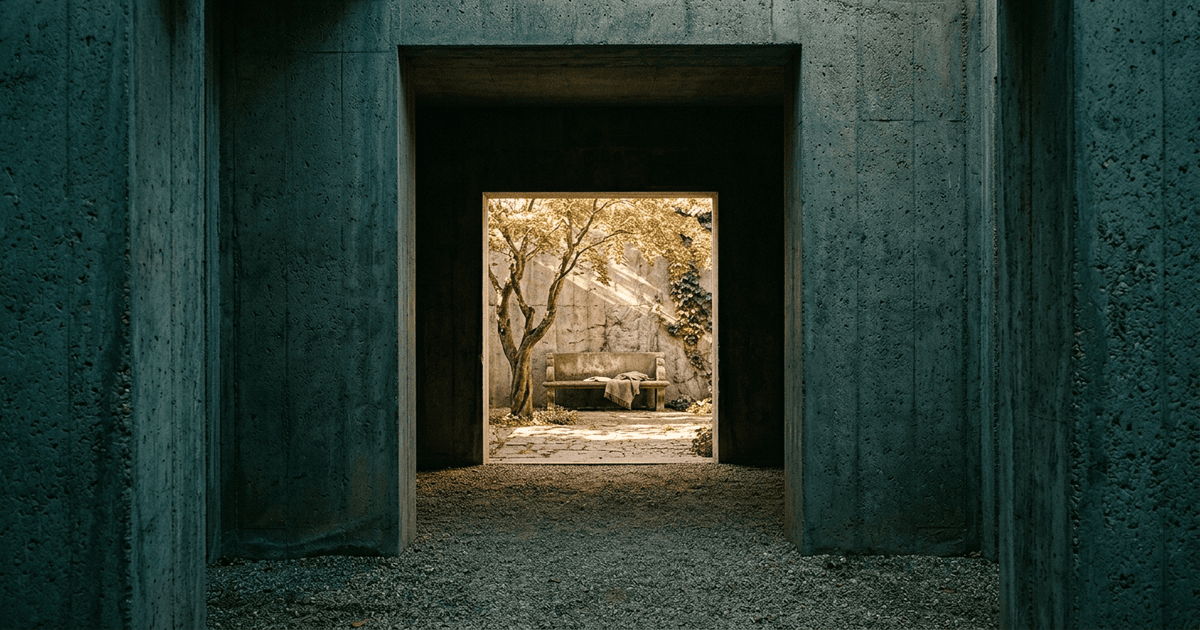 A waiting room with a single door leading directly into a bright coaching session space, no hallways or detours in between