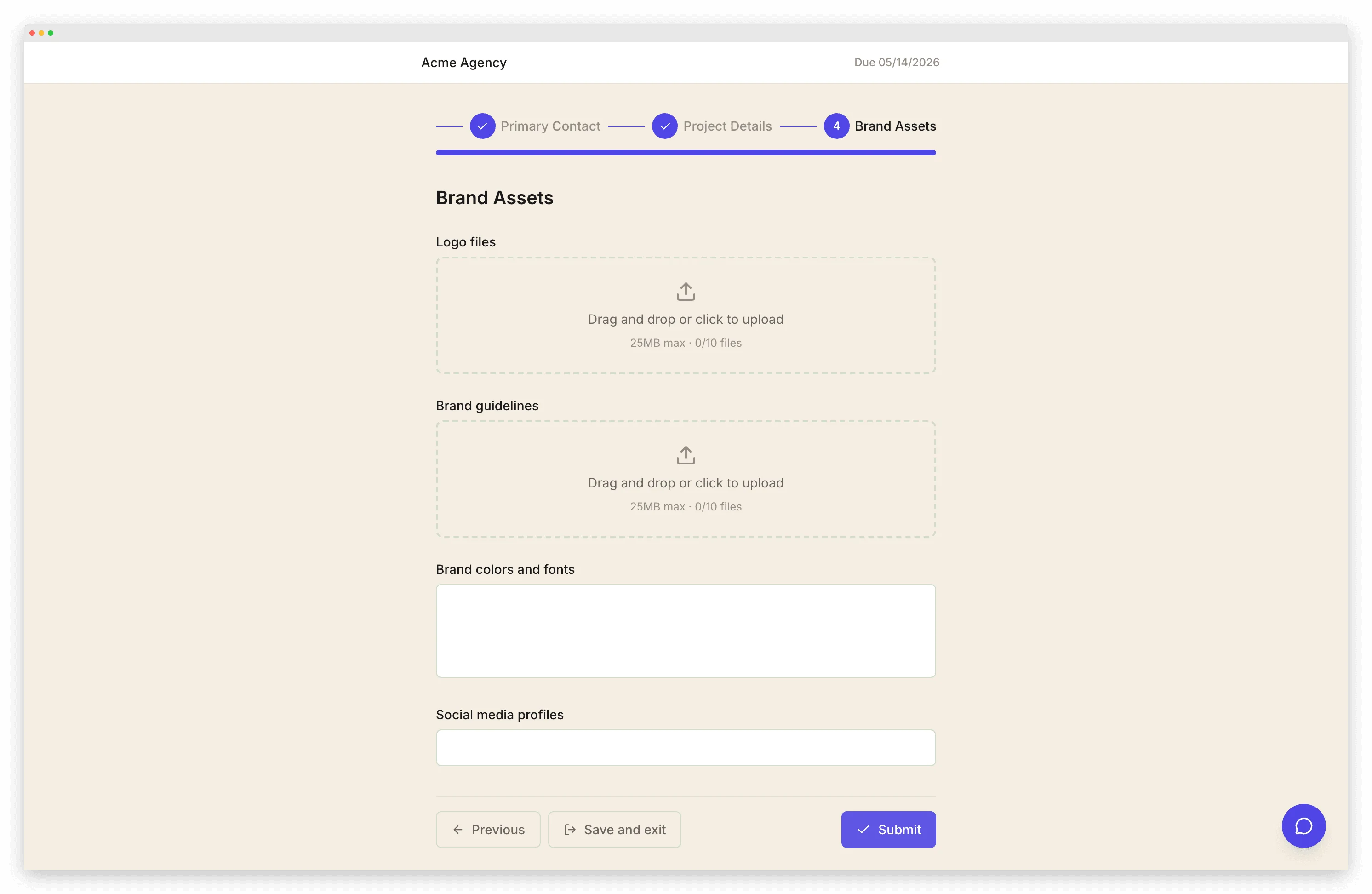 File upload step in client form