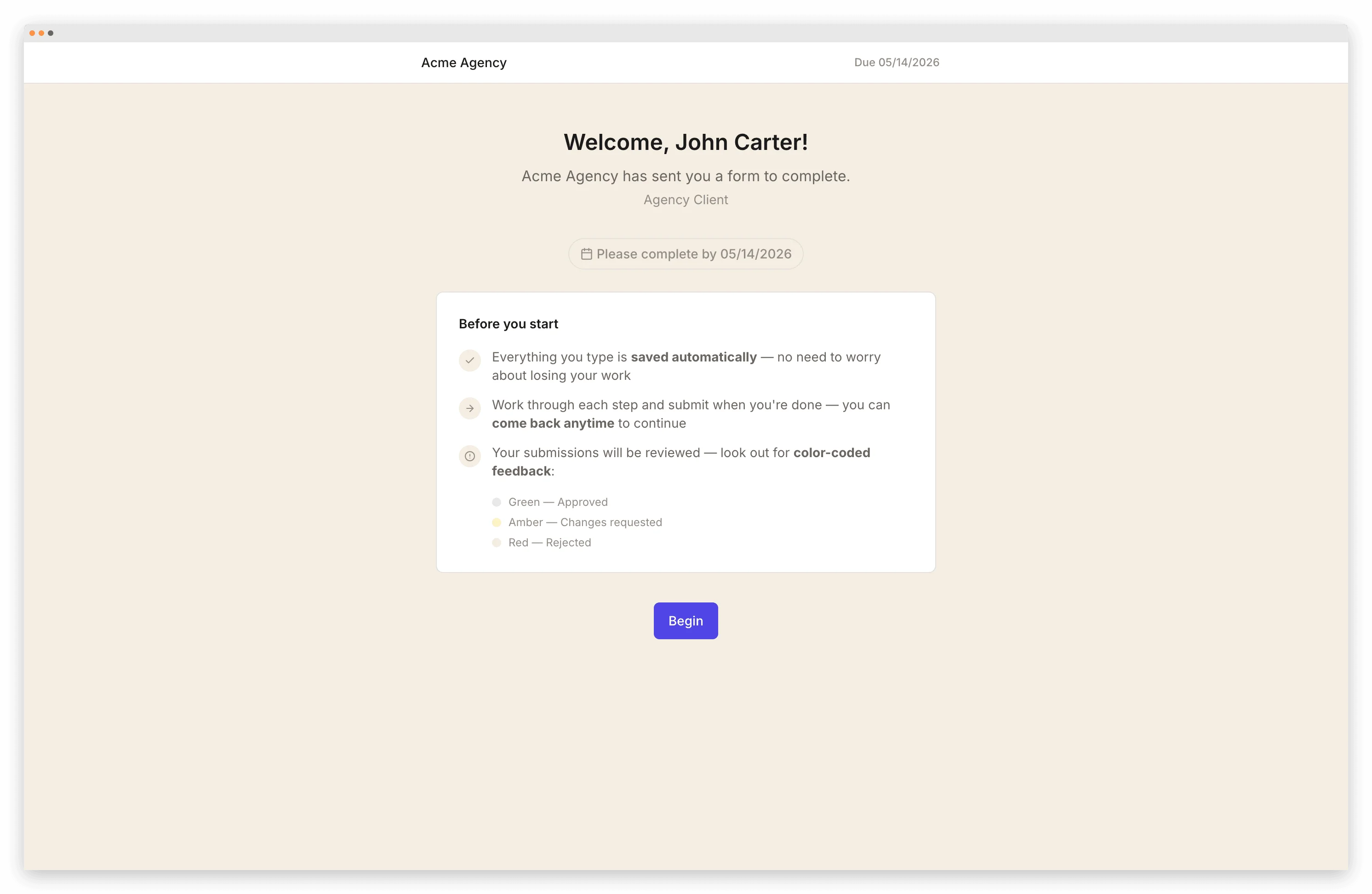 Client completing a multi-step form